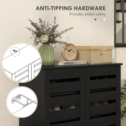 HOMCOM Narrow Shoe Cabinet with 2 Slatted Doors, Modern Shoe Storage Cabinet with Adjustable Shelves for Entryway, Hallway, Living Room, Holds 15