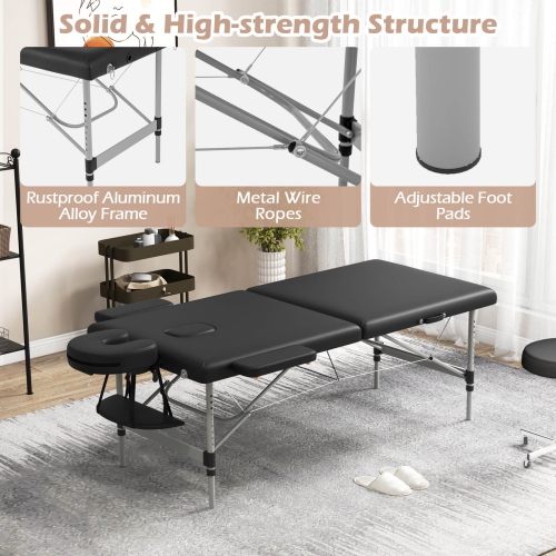 Costway 84" 2-Section Foldable Salon Spa Beauty Bed with Face Cradle Adjustable Height