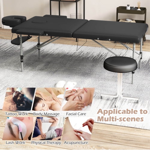 Costway 84" 2-Section Foldable Salon Spa Beauty Bed with Face Cradle Adjustable Height