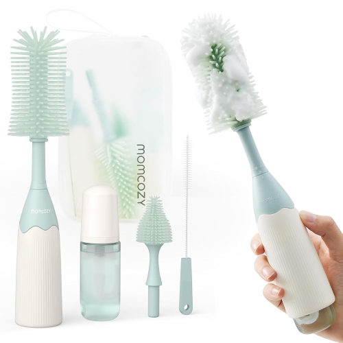 Momcozy Bottle Brush Kit, Innovative Push-Press Design for Better Cleaning - Baby Bottle Cleaner Brush for Baby Bottle, Breast Pumps, Nipples, and Mo