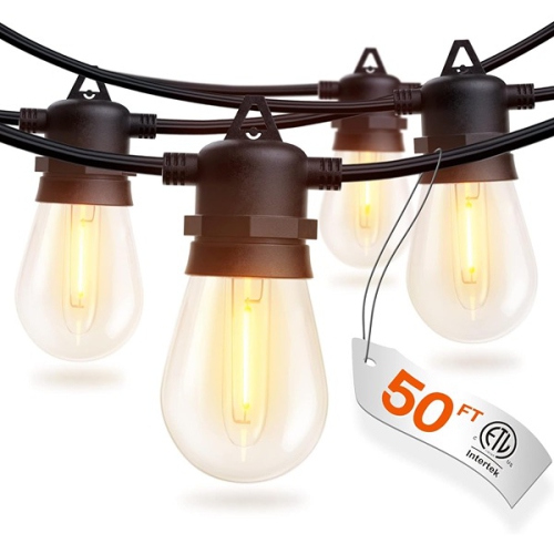 Addlon 50FT LED Outdoor String Lights Waterproof Patio Lights Black