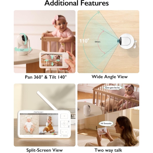 Momcozy Video Baby Monitor, 5.5” 1080P Full HD Baby Monitor with Camera No WiFi, Infrared Night Vision, 5800mAh 120-hrs Battery, ECO, VOX, 2-Way