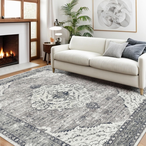 3' x 5' Runner Rug Boho Washable Small Area Rugs for Entryway Bathroom Kitchen, Hallway Runner Rugs Soft Low Pile Non-Slip Rubber Backing Oriental, B