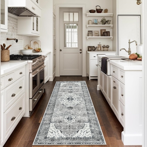 NIERBO  3' X 7' Runner Rugs for Hallway Non-Slip Hallway Runner Rug w Rubber Backing Washable Rug Runner for Kitchen Bedroom Vintage Distressed