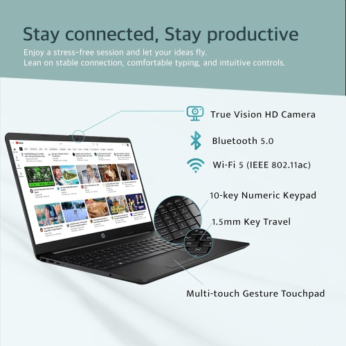 HP 15.6" HD BrightView Student Laptop - Intel Pentium N5030 - 16GB DDR4 - 256GB PCIe SSD - Windows 11 - Black - 32GB USB Card by HP - Refurbished condition - Image 4