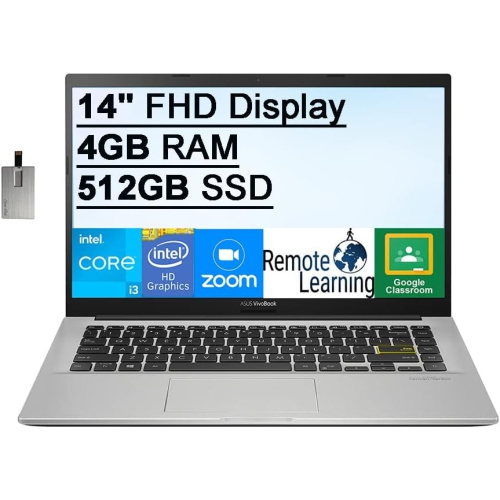 Refurbished - ASUS Vivobook 14" VIPS FHD Laptop Computer, 10th Gen Intel Core i3-1005G1 Processor, 256GB SSD, 4GB RAM, Windows11, 32GB USB Card,