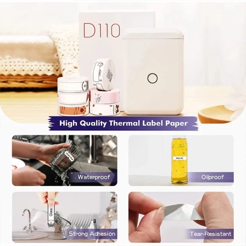 New Color D110 Portable Bluetooth Label Printer Thermal Mini Label Maker Machine With Label Tape Sticker Self-Adhesive Printer,Green