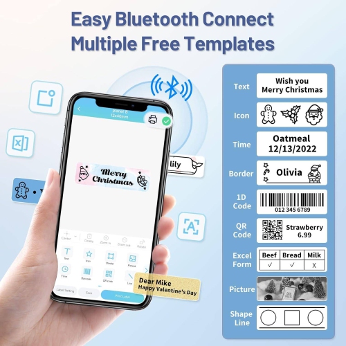 Mini Portable Label Label Maker - Q30 Bluetooth Label Maker Machine, Label Maker, Labeler Ideal for Name Stickers, Home Storage, Office White