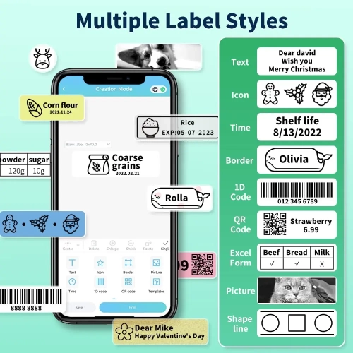 Label Makers Machine Bluetooth Portable Wireless D30 Small Label Maker Thermal Sticker Printer with Tape 12mm School Office Home,Green