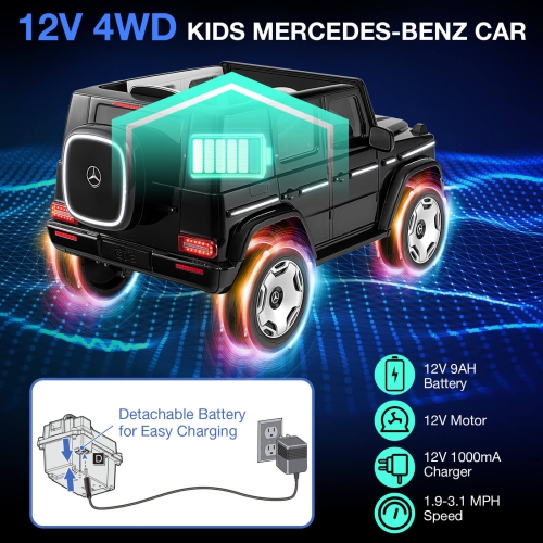 Costway Licensed Mercedes-Benz EQG Kids Ride On Car with Remote Control Detachable Battery