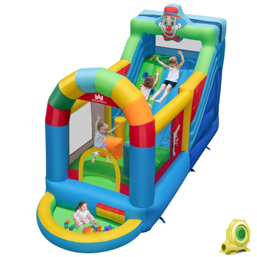 COSTWAY  Inflatable Bounce House With Climbing Surface Long Slide Obstacles With 735W Blower