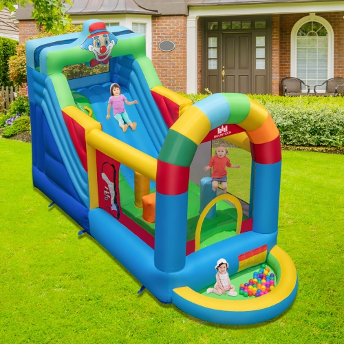 Costway Inflatable Bounce House with Climbing Surface Long Slide Obstacles with 735W blower