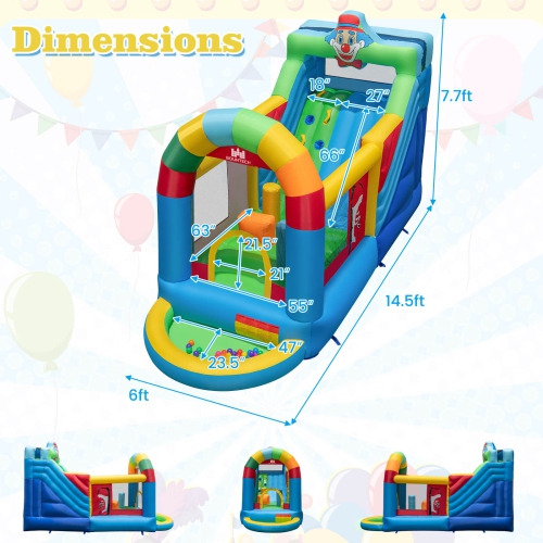 Costway Inflatable Bounce House with Climbing Surface Long Slide Obstacles with 735W blower