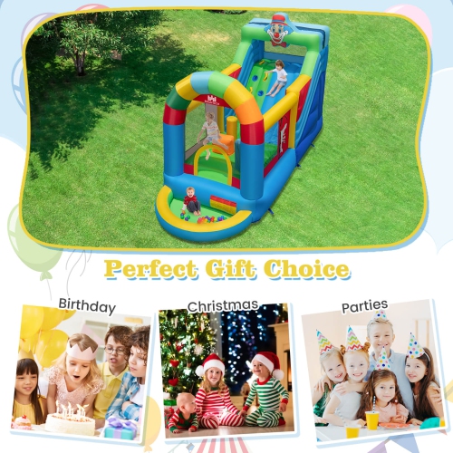Costway Inflatable Bounce House with Climbing Surface Long Slide Obstacles with 735W blower
