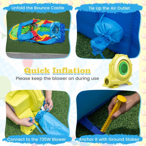 Costway Inflatable Bounce House with Climbing Surface Long Slide Obstacles with 735W blower