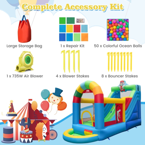 Costway Inflatable Bounce House with Climbing Surface Long Slide Obstacles with 735W blower