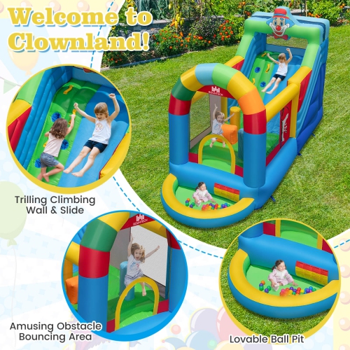 Costway Inflatable Bounce House with Climbing Surface Long Slide Obstacles with 735W blower