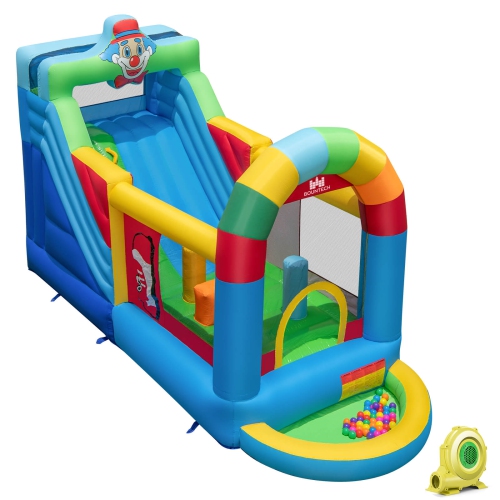 Costway Inflatable Bounce House with Climbing Surface Long Slide Obstacles with 735W blower