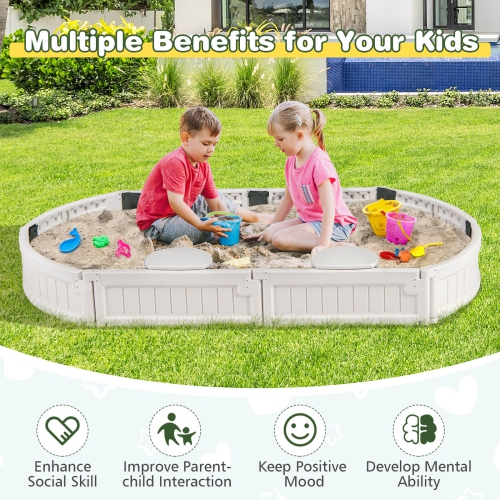 Bac à sable en bois 6F de Costway avec siège en coin intégré, housse et doublure inférieure pour jouer à l'extérieur