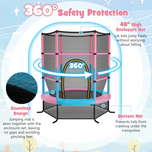 Costway Youth Jumping Round Trampoline 55'' Exercise W/ Safety Pad Enclosure Combo Kids