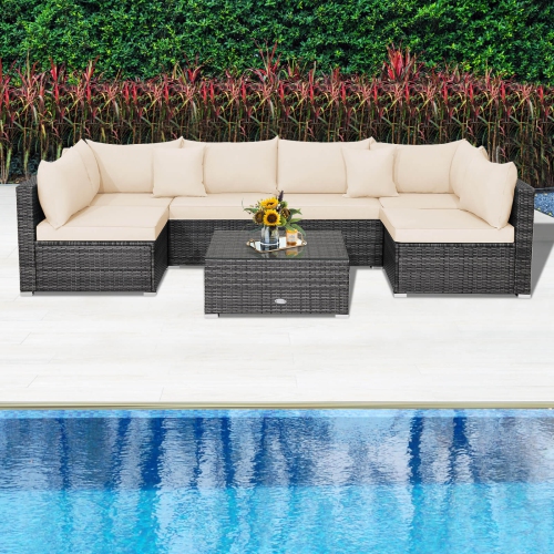 Costway 7PCS Patio Rattan Furniture Set Sectional Sofa Cushioned Garden