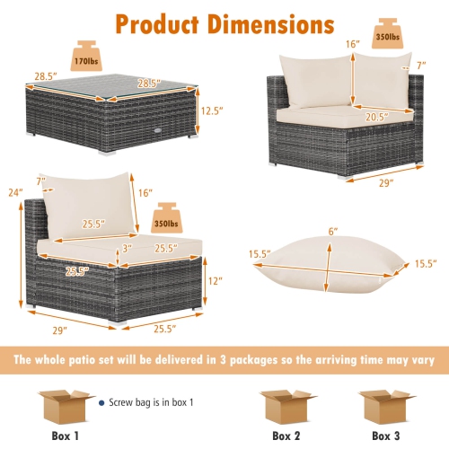 Costway 7PCS Patio Rattan Furniture Set Sectional Sofa Cushioned Garden