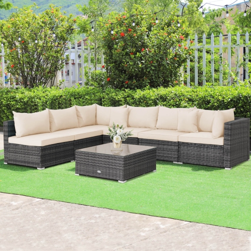 Costway 7PCS Patio Rattan Furniture Set Sectional Sofa Cushioned Garden