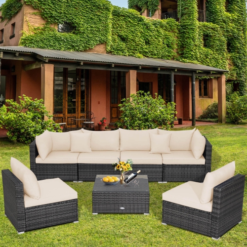 Costway 7PCS Patio Rattan Furniture Set Sectional Sofa Cushioned Garden