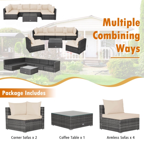 Costway 7PCS Patio Rattan Furniture Set Sectional Sofa Cushioned Garden