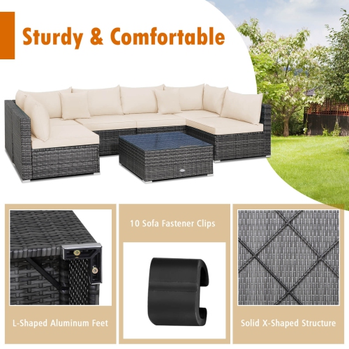 Costway 7PCS Patio Rattan Furniture Set Sectional Sofa Cushioned Garden