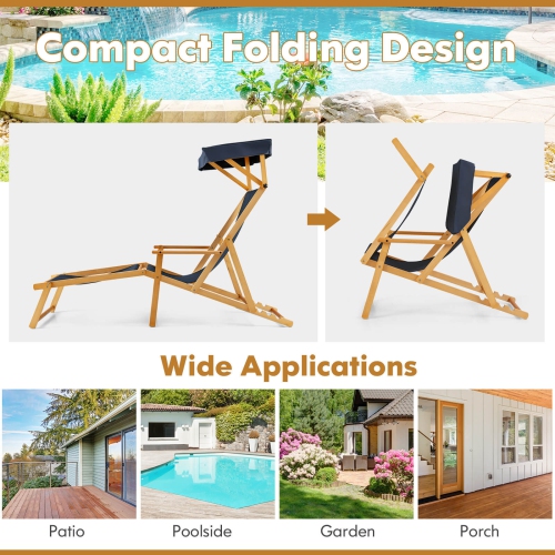 Chaise longue en bois de bouleau de Costway avec dossier inclinable et repose-pieds