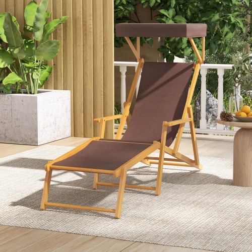 Chaise longue en bois de bouleau de Costway avec dossier inclinable et repose-pieds