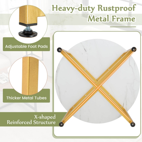 Costway 3 PCS Coffee Table Set Round Coffee Table and 2PCS Square End Tables Metal Frame