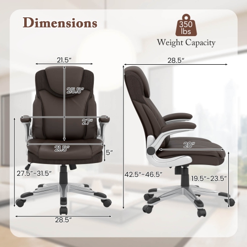 Costway Ergonomic Office Chair PU Leather Executive Swivel with Flip-up Armrests