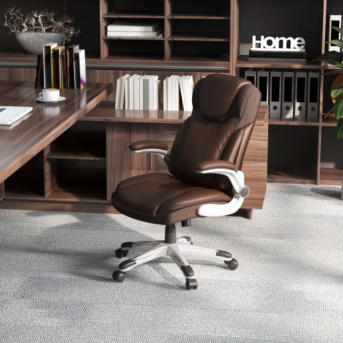 Costway Ergonomic Office Chair PU Leather Executive Swivel with Flip-up Armrests
