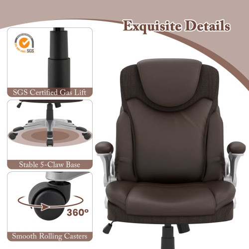 Costway Ergonomic Office Chair PU Leather Executive Swivel with Flip-up Armrests