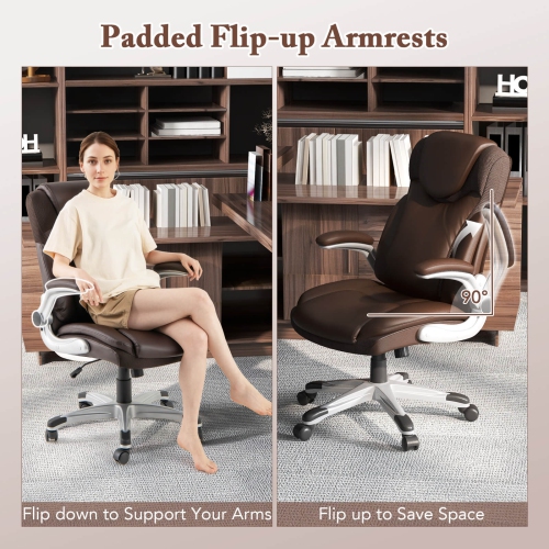 Costway Ergonomic Office Chair PU Leather Executive Swivel with Flip-up Armrests