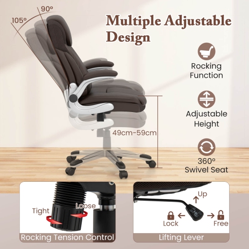 Costway Ergonomic Office Chair PU Leather Executive Swivel with Flip-up Armrests