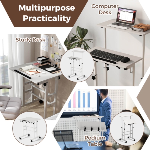 Costway Mobile Standing Desk Rolling Adjustable Laptop Cart Home Office