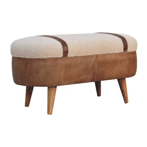 Artisan Furniture – Banc en tissu bouclé Buffalo Nordic havane, fini chêne-danois