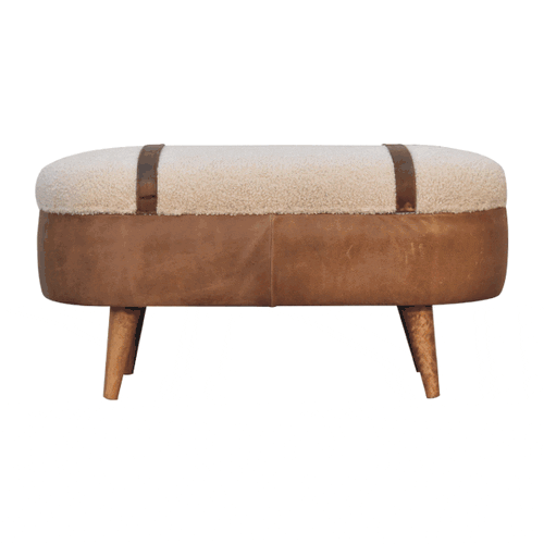 Artisan Furniture – Banc en tissu bouclé Buffalo Nordic havane, fini chêne-danois