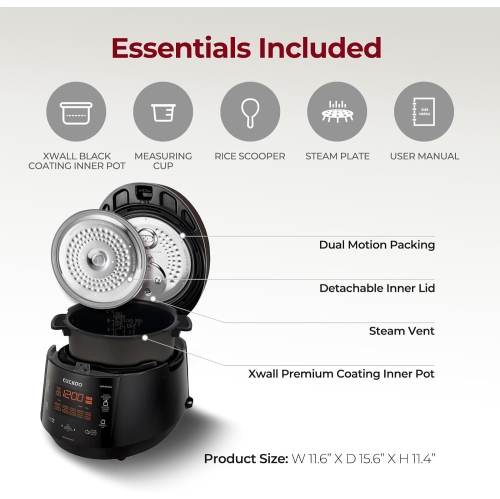 CUCKOO – CUCKOO CRP-PK1001S 10-Cup, autocuiseur et réchaud à riz avec récipient interne antiadhésif, 13 options de menu, technologie Fuzzy Logic,