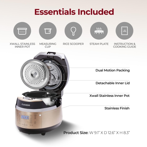 CUCKOO CRP-EHSS0309FG 3-Cup Induction Heating Pressure Rice Cooker with Nonstick Inner Pot, 16 Menu Modes, Fuzzy Logic Tech, 3 Voice Guide, Auto Clean