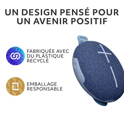Haut-parleur miniature sans fil portatif Bluetooth étanche MINIROLL d'Ultimate Ears - Bleu majestueux