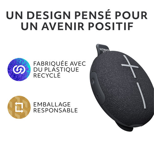 Haut-parleur miniature sans fil portatif Bluetooth étanche MINIROLL d'Ultimate Ears - Noir doux