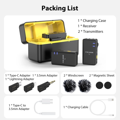 FULAIM X5 Wireless Lavalier Microphone System, Lavalier Lapel Mic with 18H Battery Life Charging Case for DSLR Cameras/iPhone/Android/Live Streaming