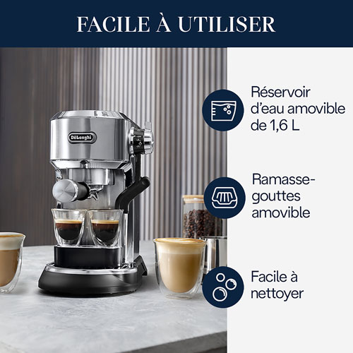 Machine à espresso Dedica Maestro Plus de De'Longhi avec buse à vapeur automatique - Acier inoxydable