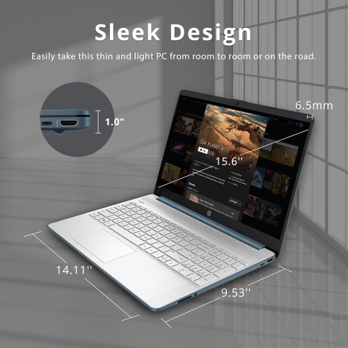 HP 15.6" HD Laptop - Intel Pentium Silver N5030 - 16GB DDR4 - 512GB PCIe SSD - Intel UHD 605 - Windows 11 - Blue - 32GB USB Card by HP - Refurbished condition - Image 8