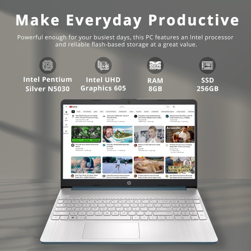 Refurbished - HP 15.6" HD Laptop, Intel Pentium Silver N5030, 256GB PCIe SSD, 8GB RAM, Intel UHD Graphics, Island-Style Keyboard, Win11, 32GB Hotface