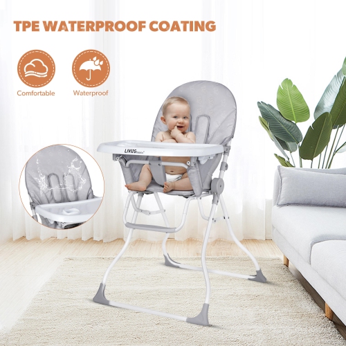 Baby High Chair, Portable Foldable Dining Booster Seat with Adjustable Tray for Babies and Toddlers, Grey